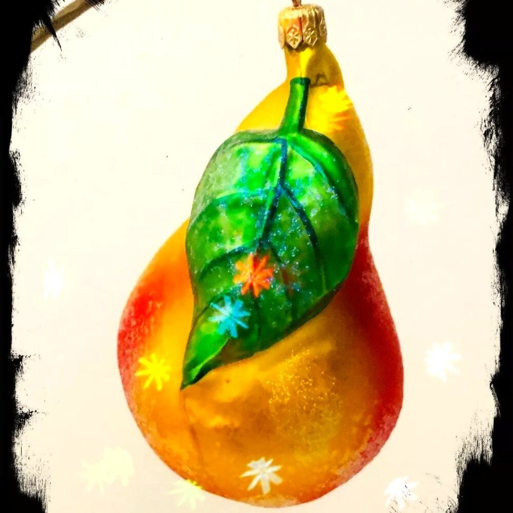 Authentic Rare Christopher Radko PEAR FRUIT Yellow Red Orange Gold Glass Ornamen